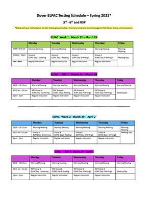 Dover ELPAC Administration Schedule 2020-2021 
